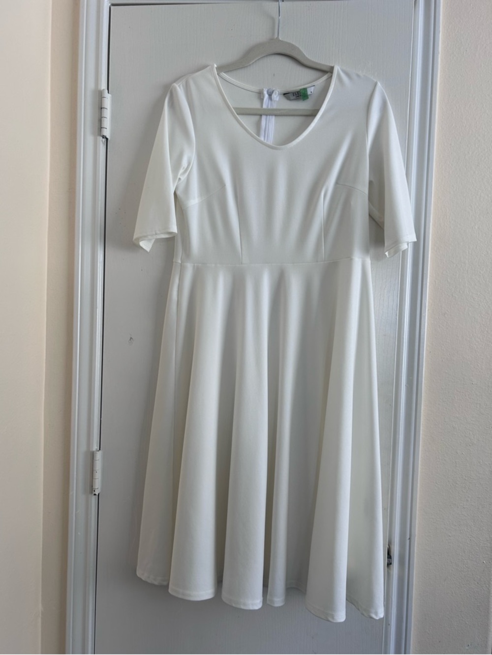 White Short Sleeve Fit & Flare Dress medium